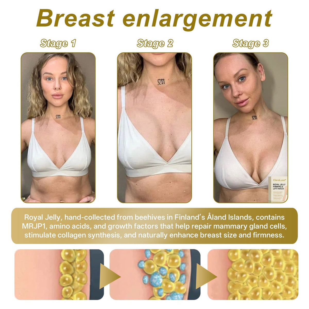 Official Online Offer | CLERALUXE® 🌞 ROYAL JELLY FIRMING & LIFT PATCH - Safe to use during breastfeeding – suitable for concerns such as underdeveloped breasts, sagging, flatness, skin creasing, and nipple pigmentation.