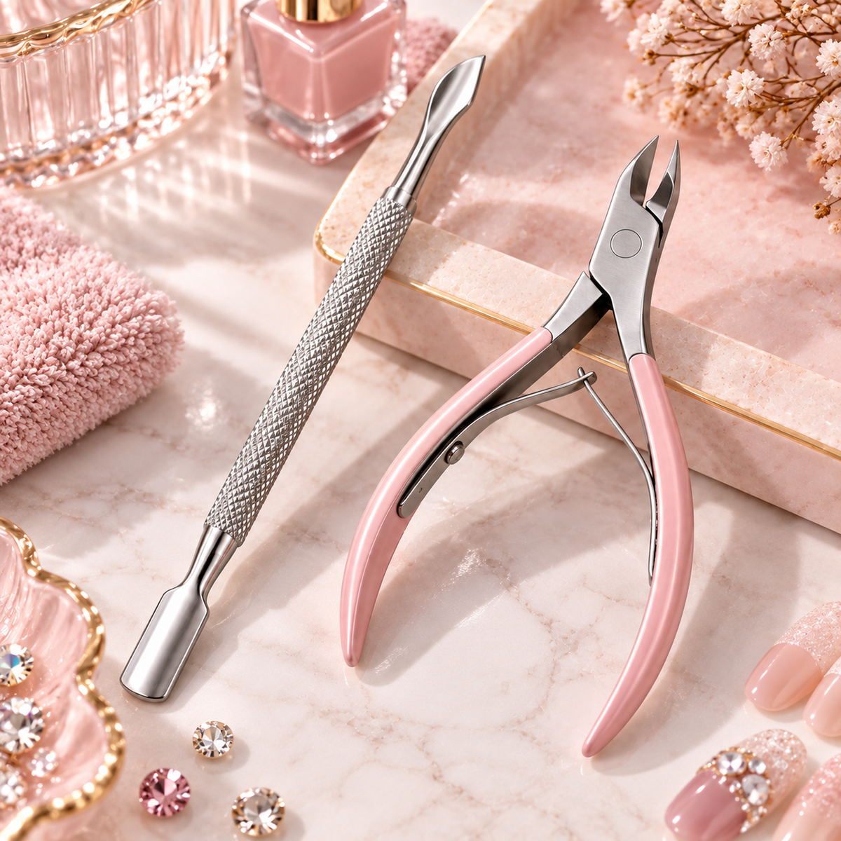 Pink Stainless Steel Cuticle Nipper & Pusher Set