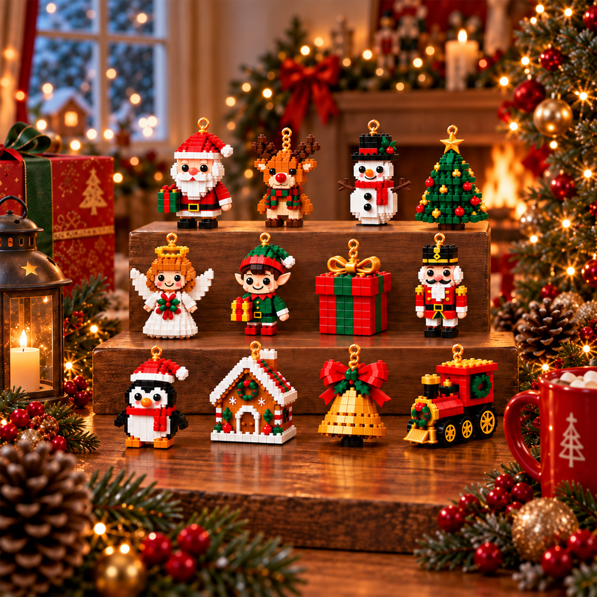 BILLHOL® 🎄🎁 Karácsonyi Adventi Naptár – 24 Napnyi Meglepetés, 24 Mini Építőkocka-Dísz