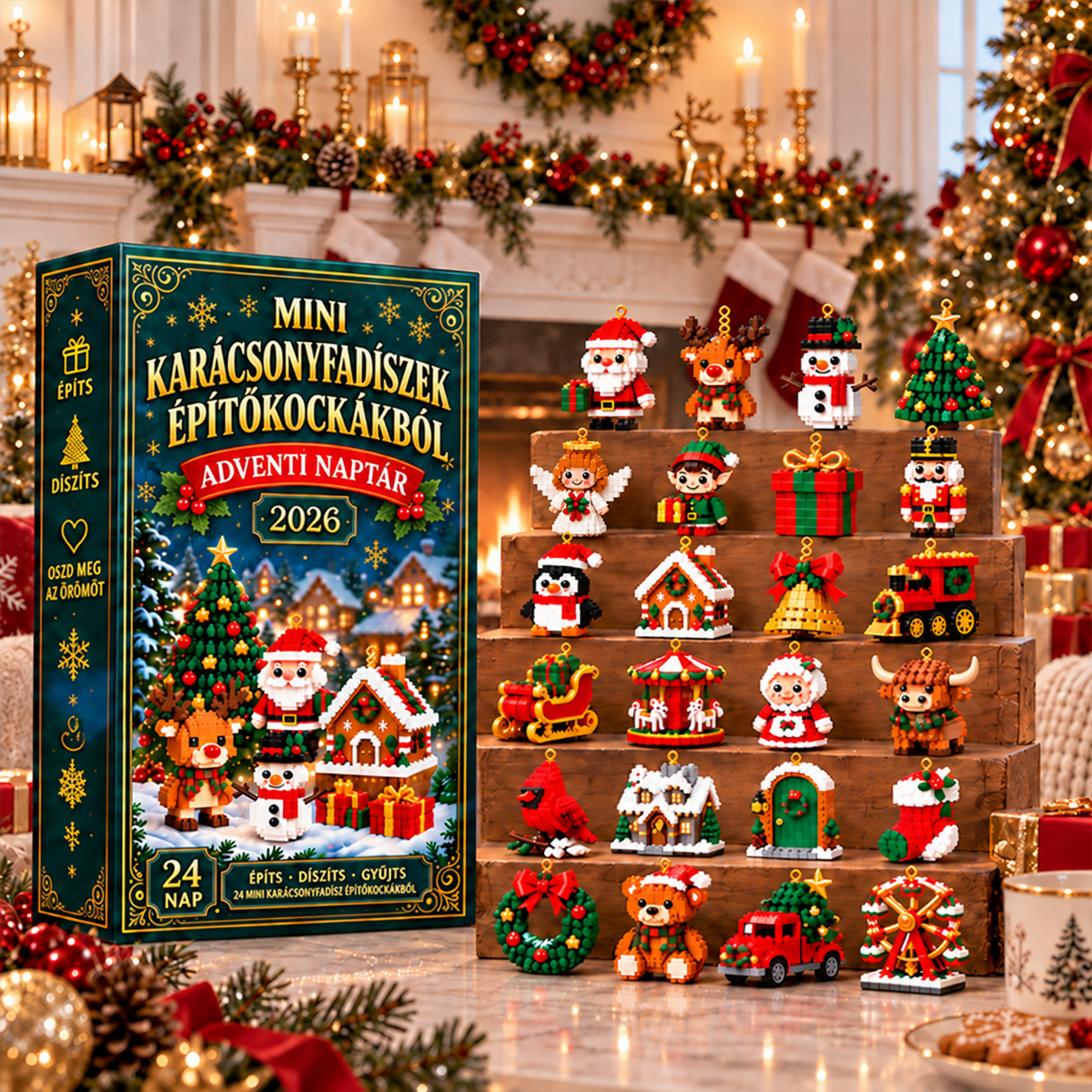 BILLHOL® 🎄🎁 Karácsonyi Adventi Naptár – 24 Napnyi Meglepetés, 24 Mini Építőkocka-Dísz