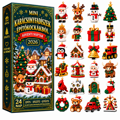 BILLHOL® 🎄 Karácsonyi Adventi Naptár – 24 Napnyi Meglepetés, 24 Mini Építőkocka-Dísz