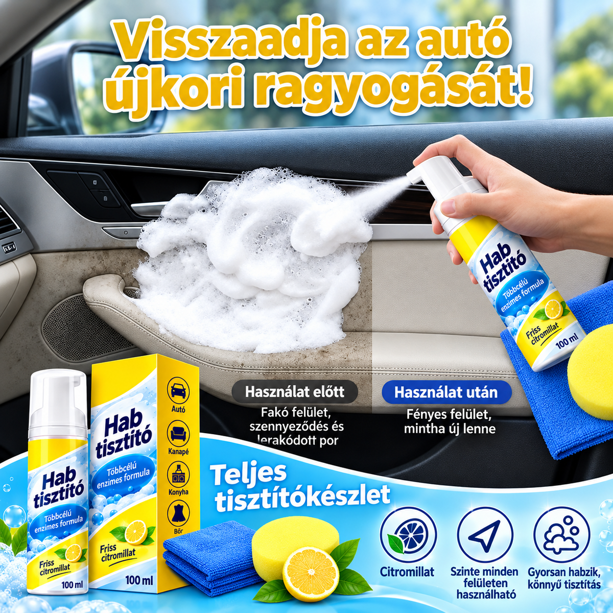 【Csak ma 80% KEDVEZMÉNY】Creawel®🔥4 az 1-ben univerzális enzimes habtisztító｜Konyhához, autóbelsőhöz, kanapéhoz és cipőhöz – egy flakon mindenre