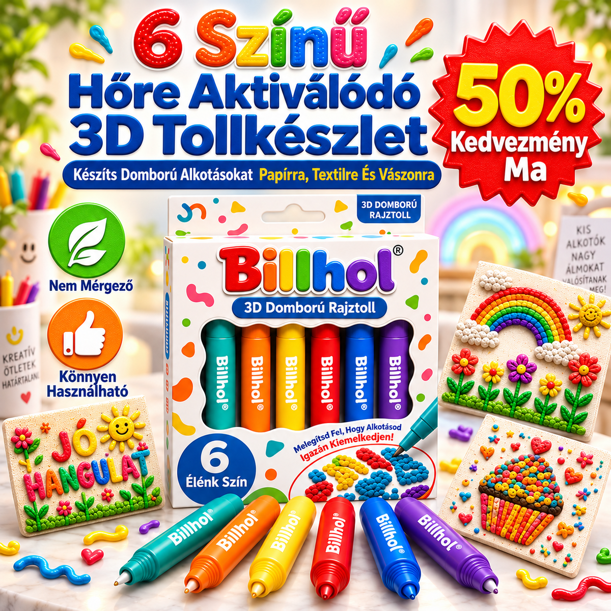 Rendelj Ma És Spórolj 50%-ot丨𝐁i𝐥𝐥𝐡𝐨𝐥® 3D Domborműves Művészeti Toll – Alakítsd A Sík Rajzokat Tapintható 3D Alkotásokká