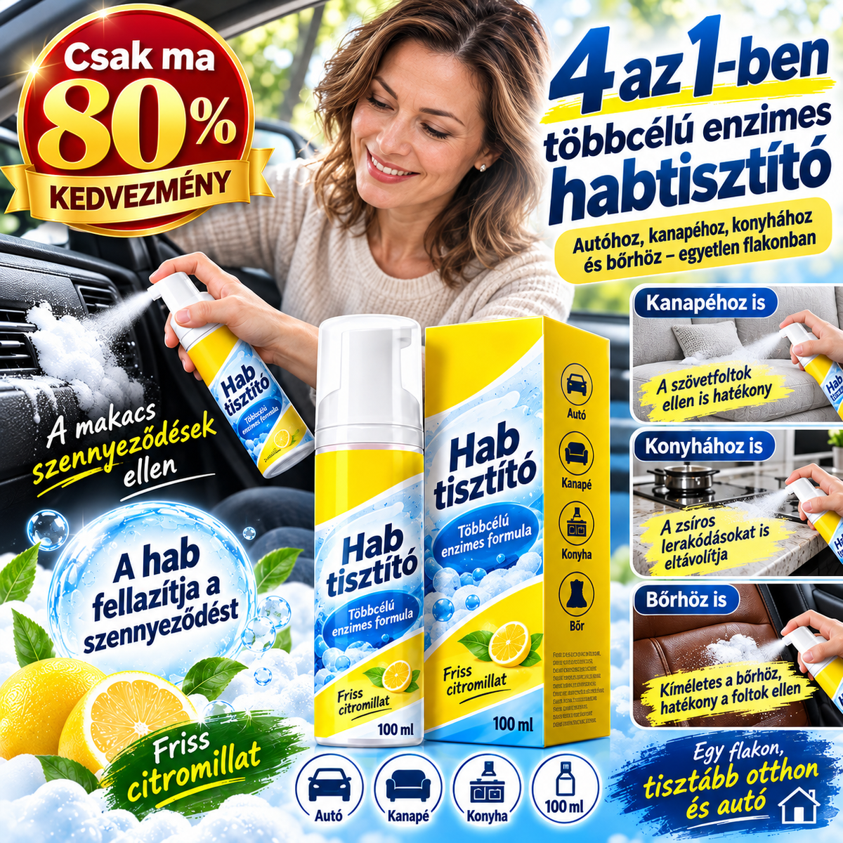 【Csak ma 80% KEDVEZMÉNY】Creawel®🔥4 az 1-ben univerzális enzimes habtisztító｜Konyhához, autóbelsőhöz, kanapéhoz és cipőhöz – egy flakon mindenre