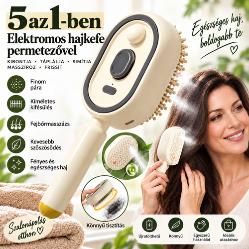 BILLHOL® ✨ Elektrický rozprašovací kartáč na vlasy 5 v 1 – Hladké, lesklé vlasy bez krepatění | Rozčesává, masíruje a osvěžuje