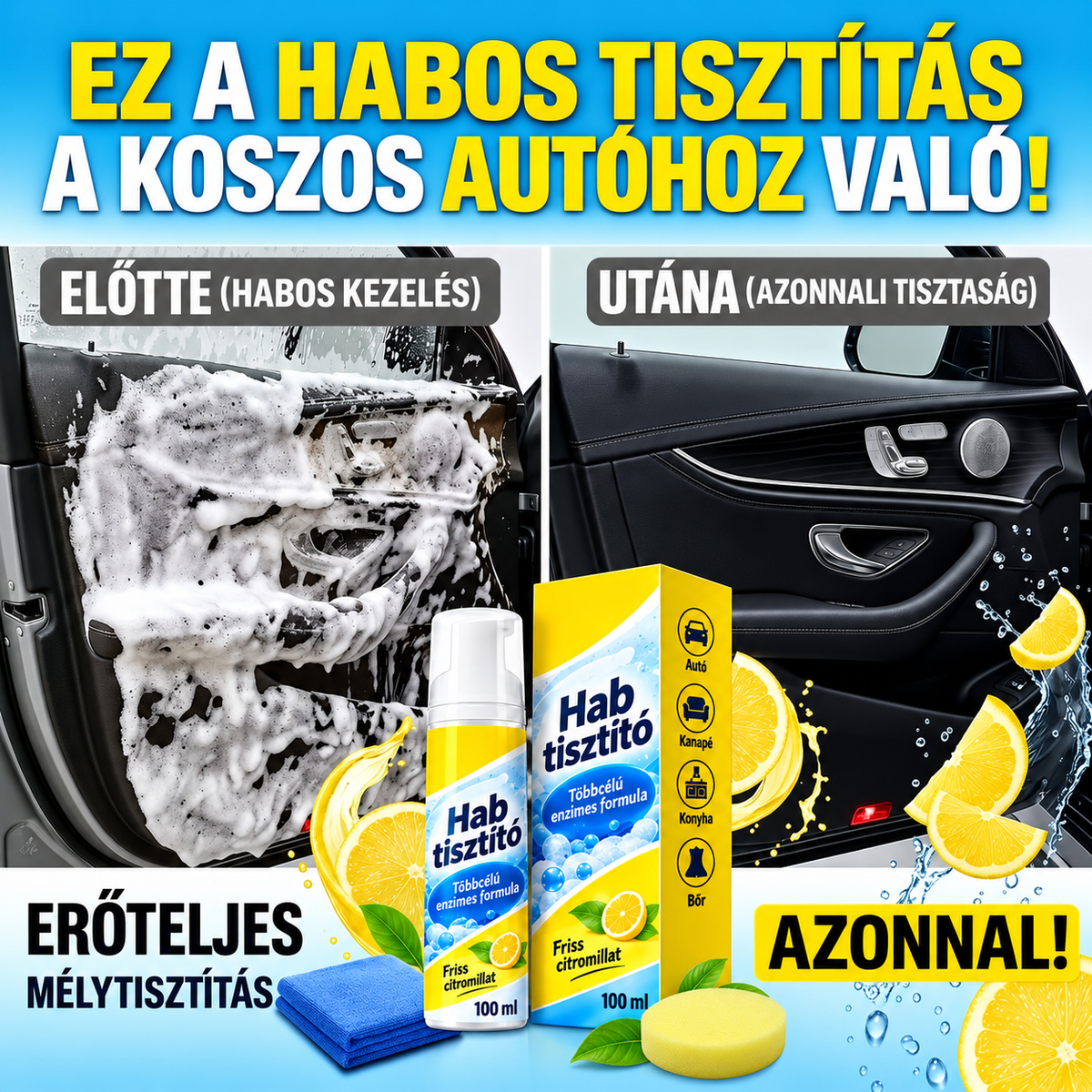 【Csak ma 80% KEDVEZMÉNY】Creawel®🔥4 az 1-ben univerzális enzimes habtisztító｜Konyhához, autóbelsőhöz, kanapéhoz és cipőhöz – egy flakon mindenre