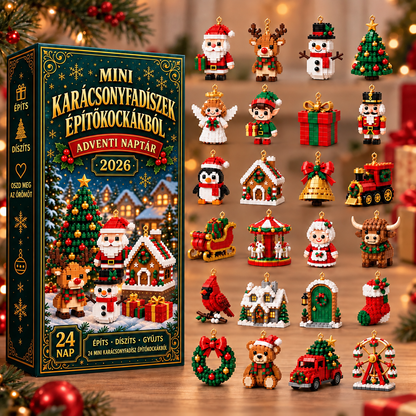 BILLHOL® 🎄 Karácsonyi Adventi Naptár – 24 Napnyi Meglepetés, 24 Mini Építőkocka-Dísz