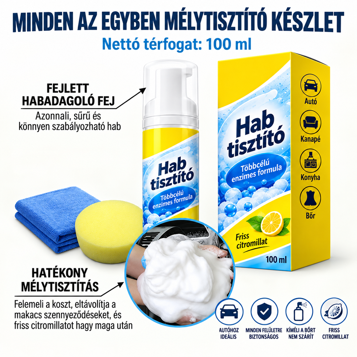 【Csak ma 80% KEDVEZMÉNY】Creawel®🔥4 az 1-ben univerzális enzimes habtisztító｜Konyhához, autóbelsőhöz, kanapéhoz és cipőhöz – egy flakon mindenre