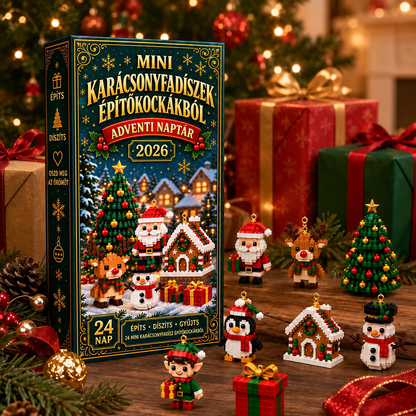 BILLHOL® 🎄 Karácsonyi Adventi Naptár – 24 Napnyi Meglepetés, 24 Mini Építőkocka-Dísz