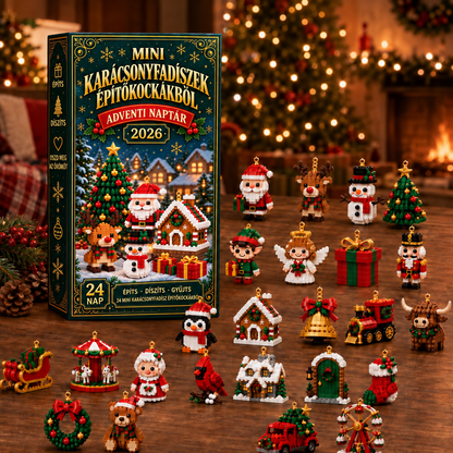 BILLHOL® 🎄 Karácsonyi Adventi Naptár – 24 Napnyi Meglepetés, 24 Mini Építőkocka-Dísz