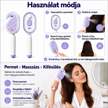 BILLHOL® ✨ Elektrický rozprašovací kartáč na vlasy 5 v 1 – Hladké, lesklé vlasy bez krepatění | Rozčesává, masíruje a osvěžuje