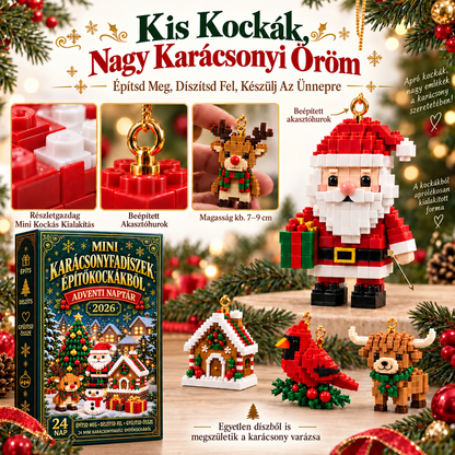BILLHOL® 🎄 Karácsonyi Adventi Naptár – 24 Napnyi Meglepetés, 24 Mini Építőkocka-Dísz