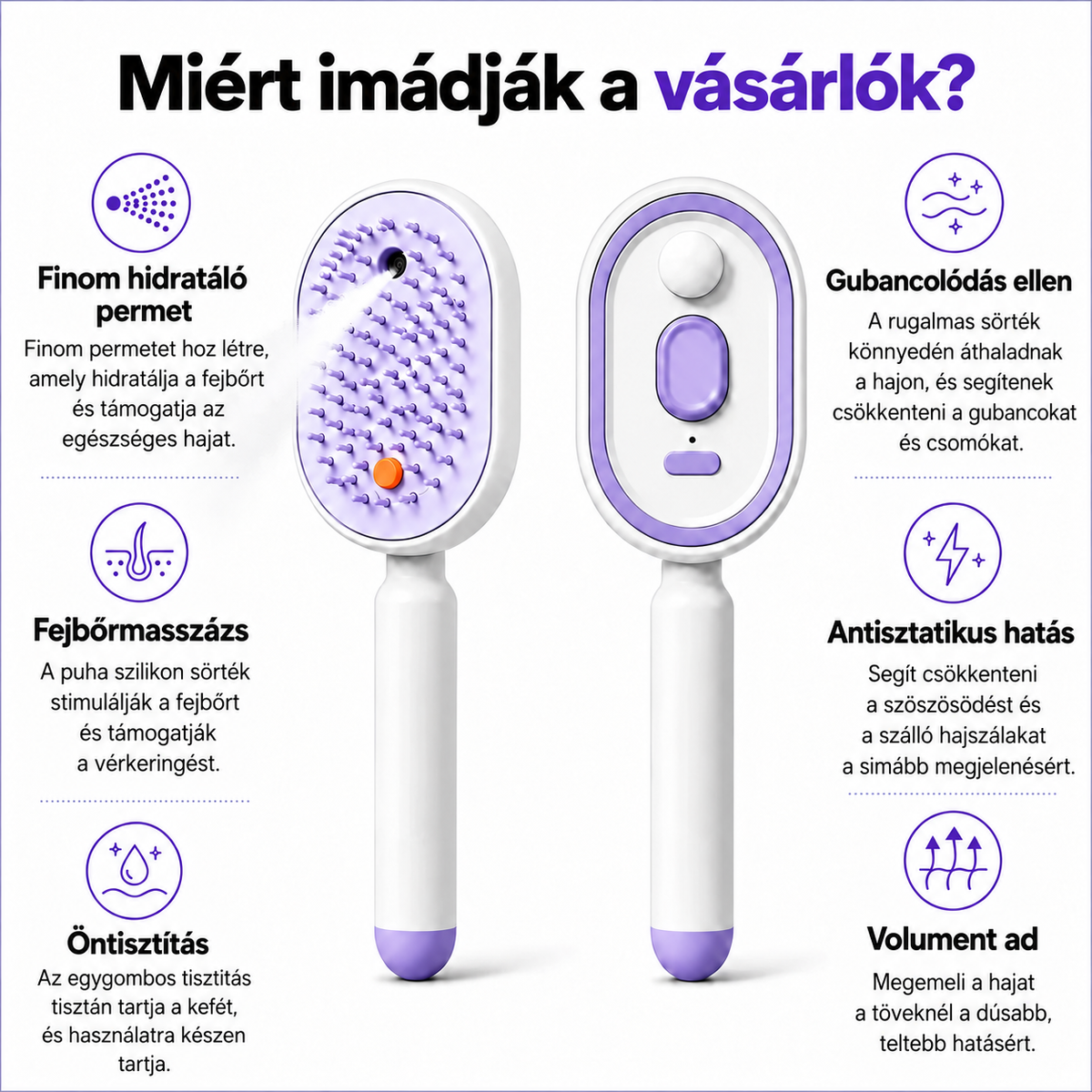 BILLHOL® ✨ Elektrický rozprašovací kartáč na vlasy 5 v 1 – Hladké, lesklé vlasy bez krepatění | Rozčesává, masíruje a osvěžuje