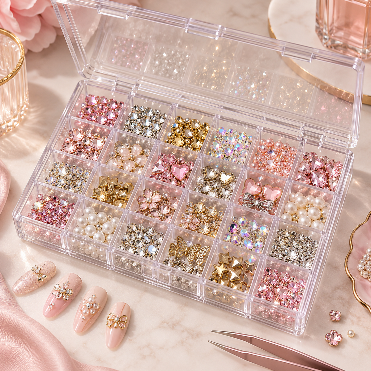 24 Grid Clear Nail Rhinestone Storage Box