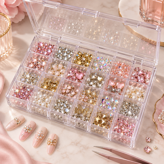 24 Grid Clear Nail Rhinestone Storage Box