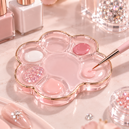 Luxury Pink Gold Rim Flower Petal Acrylic Nail Art Palette