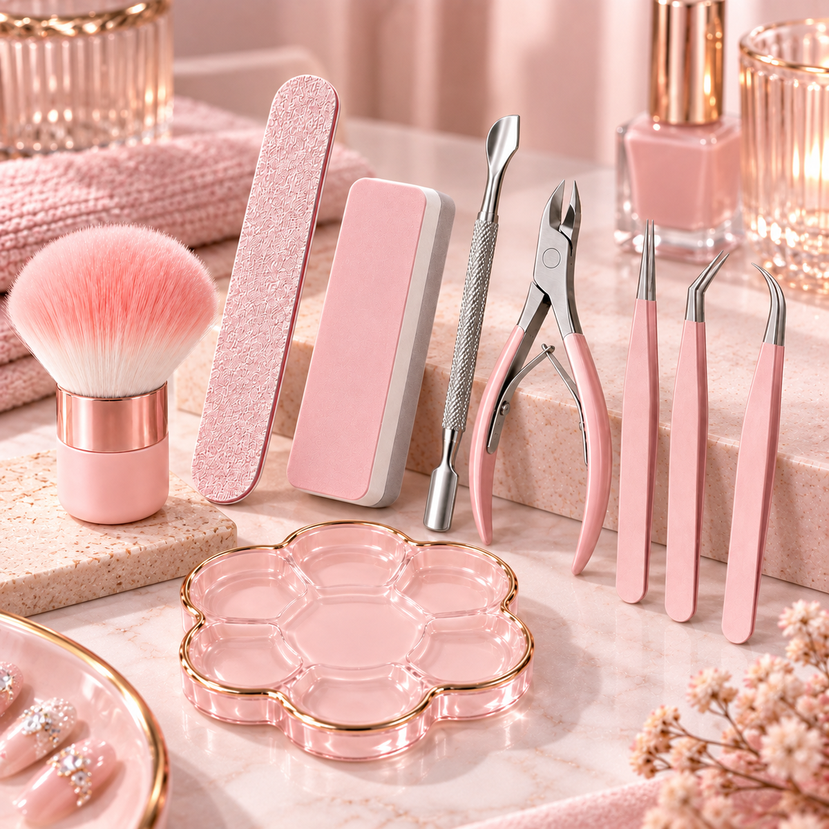 Luxury Pink 8Pcs Complete Nail Art Tool Set